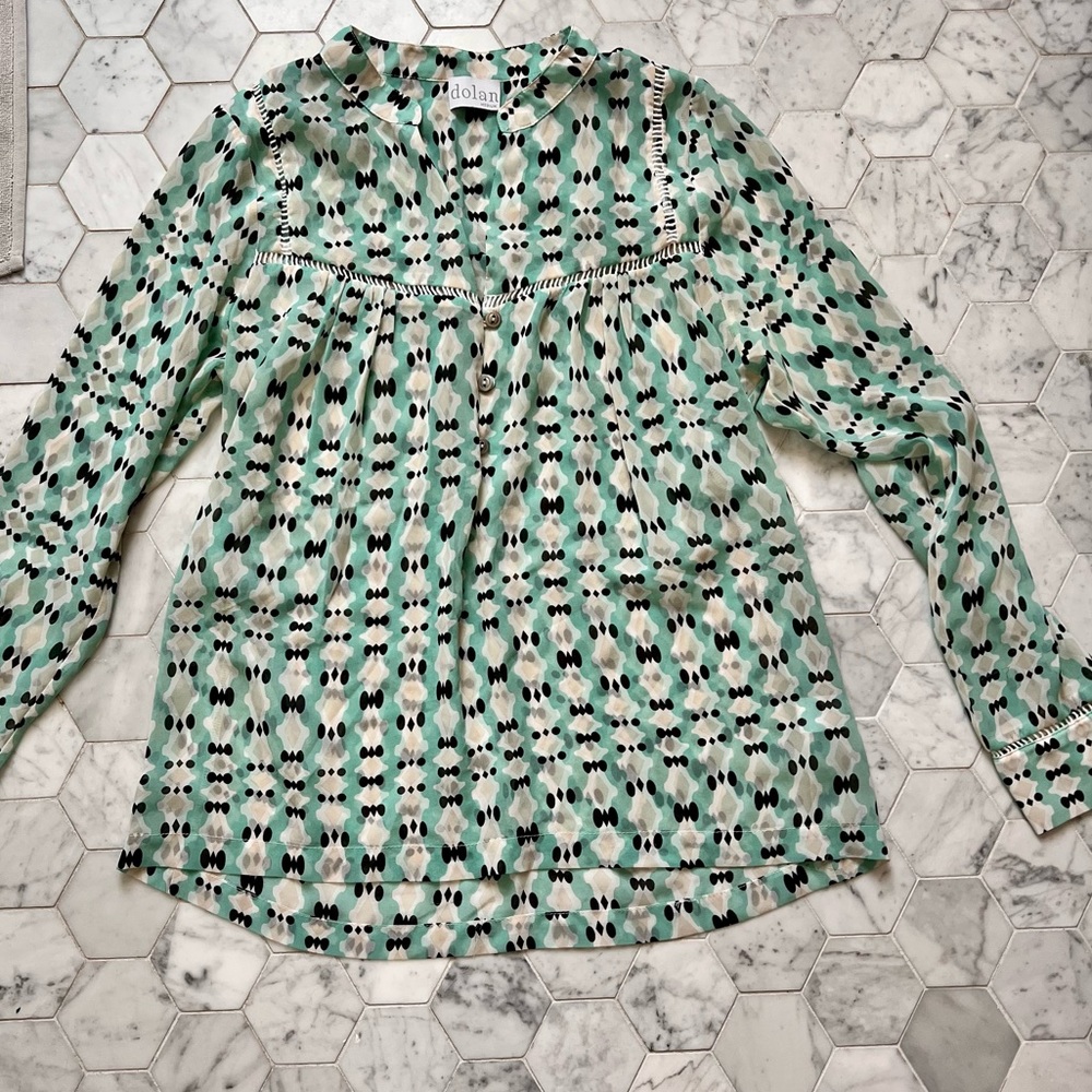 Anthropologie Dolan long sleeve sheer mint and black shirt, size medium.